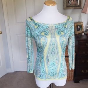 ELIE TAHARI 3/4 SLEEVE PAISLEY SILK BLOUSE